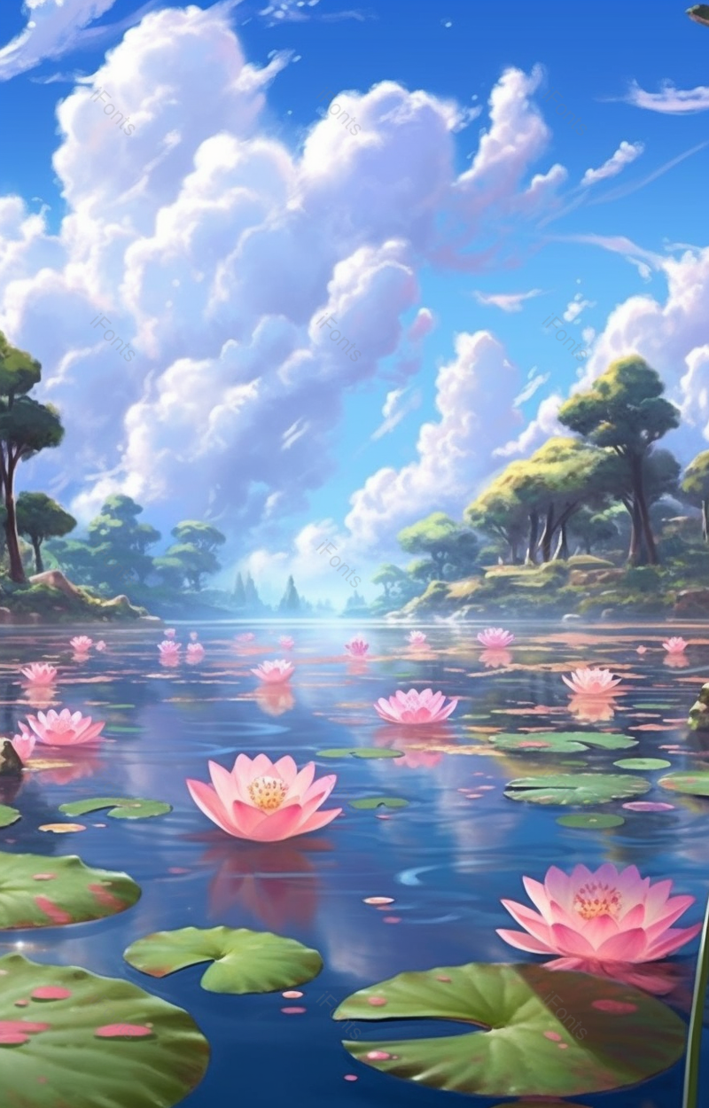 唯美盛开的粉色莲花池塘背景,插画/手绘图,插画/手绘图库,插画/手绘图下载,插画/手绘